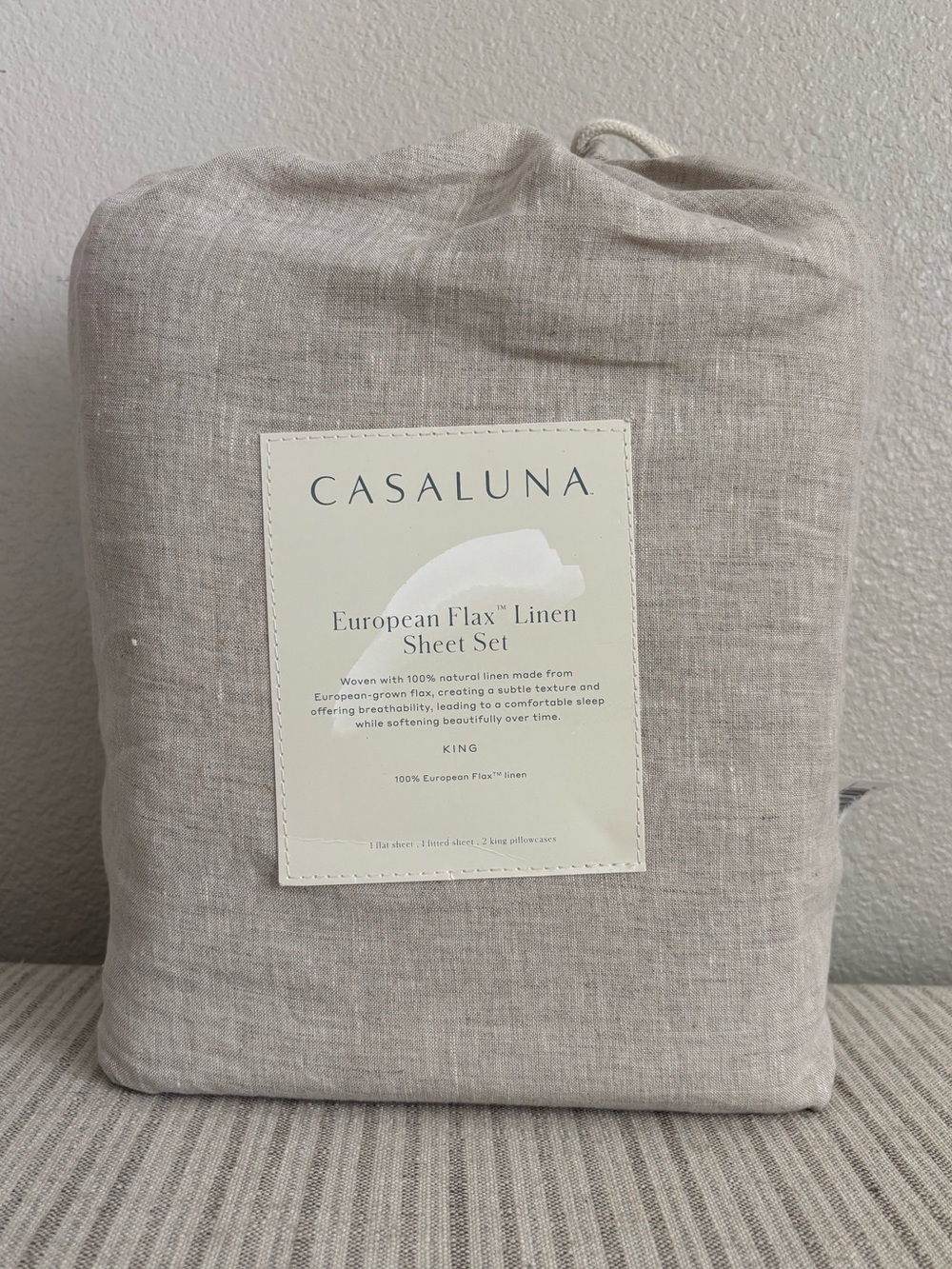NWT King 100% Linen Sheet Set Natural - Casaluna
